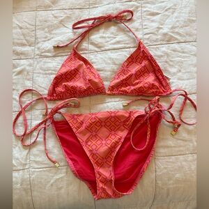 Tory Burch, size medium, orange and pink, tie string bikini